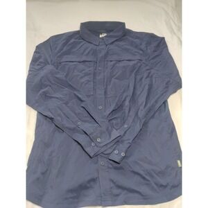 REI Co-Op Hiking Shirt Mens Medium Navy Blue Button Up Vented Long Sleeve‎